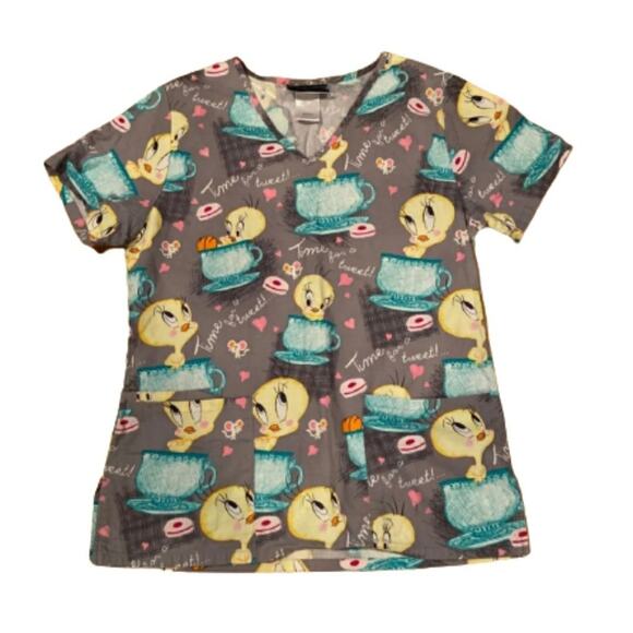 Looney Tunes Women's XS "Time For A Tweet" Tweety Bird Scrubs Top - Picture 1 of 4